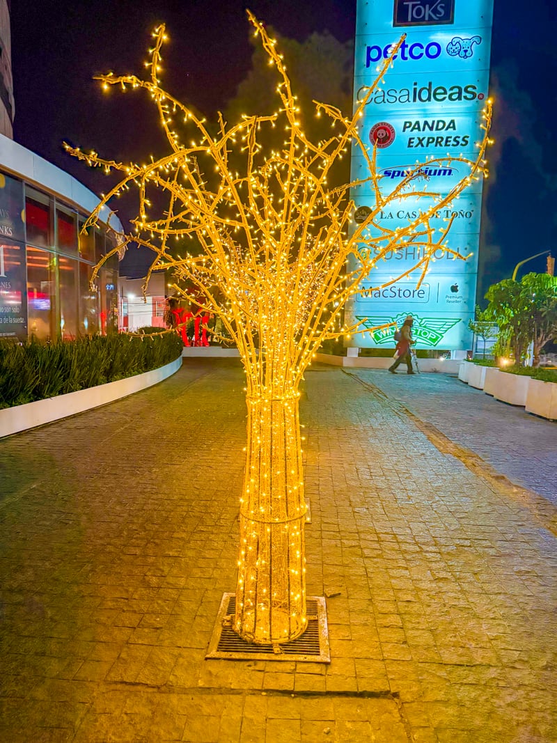 Vista de decoración festiva con iluminación ambiental cálida